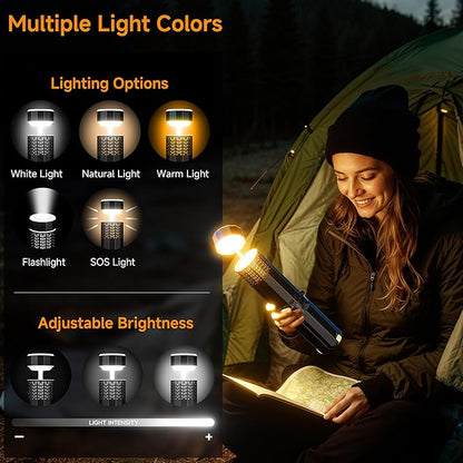 Rechargeable 20000mAh Camping Light, Telescopic Camping Lights, Collapsible Magnetic Camping Lantern with Stand IPX6 Waterproof Flashlights, Camping Lamp for Emergency, Hiking (Black)