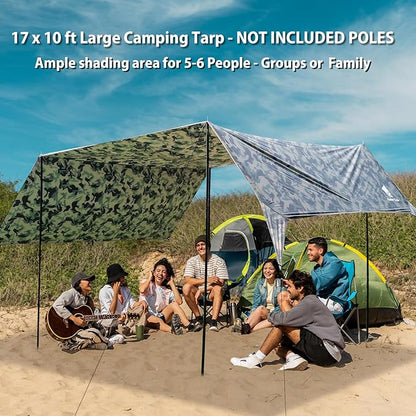GEERTOP Large Hammokc Rain Fly Shelter 17 x 10ft Waterproof Camping Tarp Awning for Outdoor Backpacking Hiking Survival Travel Camo