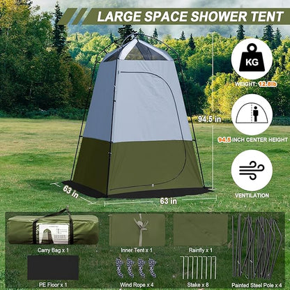 Camping Shower Tent, 7.9 FT Extra Tall Oversize Privacy Tent, Portable Outdoor Bathroom Toilet Tent with Floor, Easy Set Up Privacy Shelter for Dressing, Hiking, Fishing, UPF50+