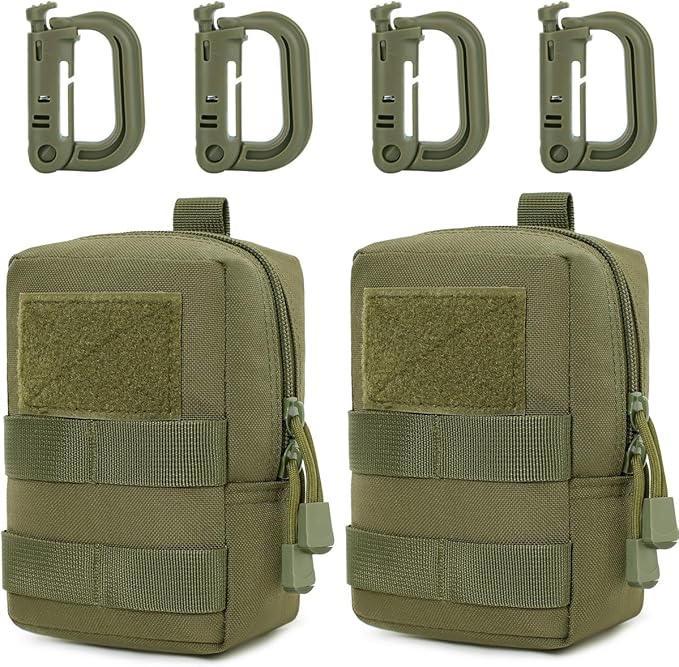 MUCHER 2 Pack Molle Pouches Tactical Pouches EDC Pouch Organizer Molle Bag Utility Pouch with 4 Carabiners for Outdoor Hiking Hunting Camping Training