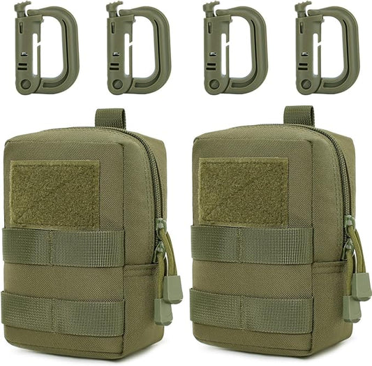 MUCHER 2 Pack Molle Pouches Tactical Pouches EDC Pouch Organizer Molle Bag Utility Pouch with 4 Carabiners for Outdoor Hiking Hunting Camping Training