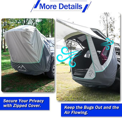 SUV Tailgate Tent with Three Sides Awning Shade & Transmittance Mosquito Net, Hatchback Camping Sunproof Car Tent, Universal SUV Windproof Car Camping Gear Tent Outdoor Travel.