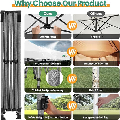 COBIZI 10x15 Heavy Duty Pop up Canopy Tent with 4 sidewalls Commercial Outdoor Canopy Wedding Party Tents for Wedding All Season Wind & Waterproof Gazebo with Carry Bag, White(Frame Thickened)
