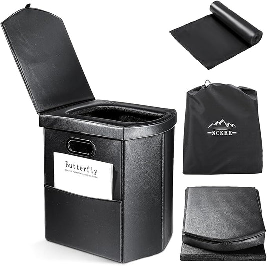 Portable Toilet for Adults, XL Portable Toilet for Camping, 16.5'' Camping Toilet with Lid, Camp Toilet with Handbag, Travel Potty for Camping, Hiking, RoadTrip, Car, Tent (Black Upgraded)