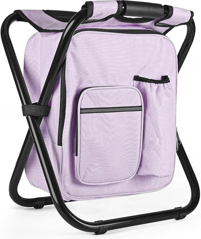 Kikerike Backpack Stool Cooler Chair Heavy Duty 400 LBS Max Load Portable Lightweight Stool Backpack Folding Fishing Cooler Seat for Camping Hunting Fishing - Pale Amethyst
