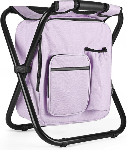 Kikerike Backpack Stool Cooler Chair Heavy Duty 400 LBS Max Load Portable Lightweight Stool Backpack Folding Fishing Cooler Seat for Camping Hunting Fishing - Pale Amethyst