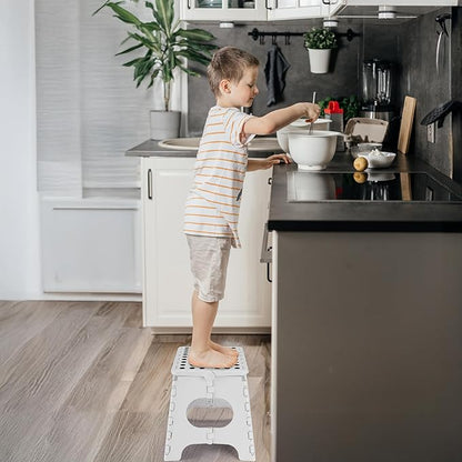 Delxo Folding Step Stool,11 Inch Non-Slip Foldable Step Stools for Kids and Adults,Portable Foldable Step Stool Lightweight Small Folding Stool with Handle for Kitchen Bathroom in White,1 Pack