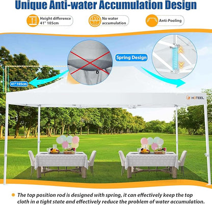 HOTEEL 10x15 Pop up Canopy Tent for Parties, Heavy Duty Easy Setup Tent Without Sidewalls, Outdoor Commercial Instant Gazebo for Wedding Event, with Roller Bag & Sand Bags, White(Hexagonal Frame)