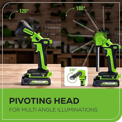 Greenworks 24V 2-in-1 Work Light, Dual Function, (2) Interchangeable Light Heads, 650 Lumen LED, Tool Only