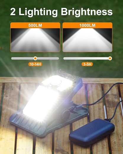 1000LM High Bright Solar Camping Lights, 118LED Solar Powered & USB Rechargeable Camping Essentials, IP68 Waterproof Portable Solar Emergency Lights Outdoor for Tent RV Power Outage