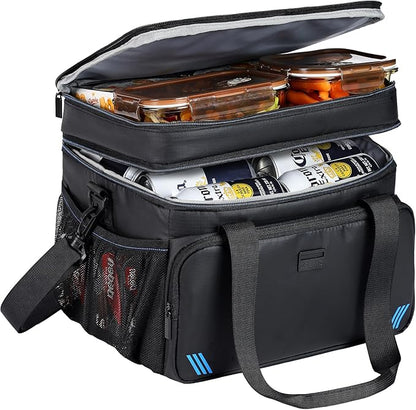 ZEEMO Soft Cooler Bag, Insulated Lunch Box, 12/24 Can Ice Chest, Double Leakproof Layers, Waterproof and Collapsible Case for Work Outdoor Trip, Black