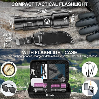 Flashlights High Lumens Rechargeable, 20000 Lumens Super Bright 1500 Meters Long Range Small Powerful Flashlight, 6 Modes LED Tactical Pocket Waterproof Flash Light for Camping (2, Black/Purple)