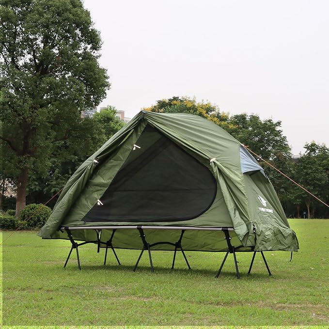 4-in-1 Camping Cot Tent, Foldable Elevated Tent Set for 1 Person to Use, Elevated Camping Bed Tent for Outdoor Hiking, Camping