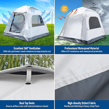 Easy Set up Quick Inflatable Camping Tent with Automatic Pump, 3-4 Person Camping Outdoor Air Blow Up Tents Rainfly & Windproof Portable