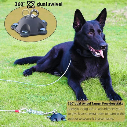 360° Swivel Dog Tie Out Anchor Stake With 5 Screw Anchors - Holds 1200lbs, Great for Dogs Up to 150lbs - Yard Leash and Anchor With Lifetime Replacement