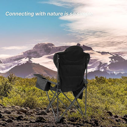 ABSCONDO Camping Chairs for Adults, Oversized Folding Camp Chair for Outdoor with Cup Holder & Cooler Bag, XL Heavy Duty Lawn Chairs Supports up to 350lbs (2 Pcs)