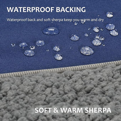 Tirrinia Outdoors Waterproof Throw Blanket, 51”x 59” Sherpa Fleece Stadium Windproof Mat Boat, Traveling, Camping, Hiking, Football - Machine Washable, Navy Blue