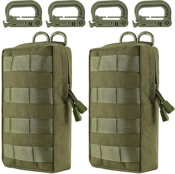 MUCHER 2 Pack Molle Pouches Tactical Pouches EDC Pouch Organizer Molle Bag Utility Pouch with 4 Carabiners for Outdoor Hiking Hunting Camping Training