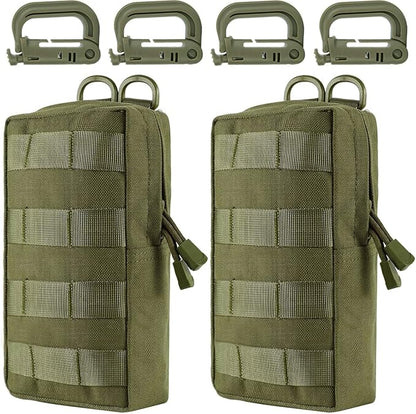MUCHER 2 Pack Molle Pouches Tactical Pouches EDC Pouch Organizer Molle Bag Utility Pouch with 4 Carabiners for Outdoor Hiking Hunting Camping Training