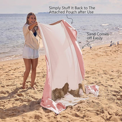 WEKAPO Beach Blanket Sandproof Waterproof, Extra Large Beach Mat, Oversized & Compact Sand Free Mat Quick Drying, Lightweight & Durable with Stakes & Corner Pockets