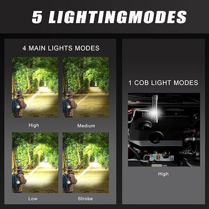 Rechargeable Flashlights High Lumens, 100000 High Lumens, Zoomable USB Rechargeable Flashlight, 5 Modes with COB Work Light,Small Flashlight for Camping, Emergency Flashlight