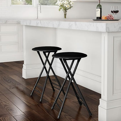 Lavish Home Set of 2 Counter Height Bar Stools – 24-Inch Backless Folding Chairs with 225lb Capacity for Kitchen, Rec Room, or Game Room (Black)