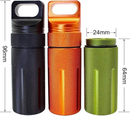 Ccanku C20 EDC Waterproof Case Military Level Survival Pill Match Case Box Container CNC Metal Seal Bottle Camping Essentials Tool, Survival Storage Container (Black Orange Green)
