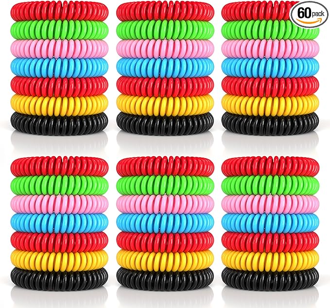 60 Pack Mosquito Repellent Bracelets, DEET-Free Mosquito Bands for Adults & Kids, Individually Wrapped Repellent Wristbands, Camping Travel Beach Essentials