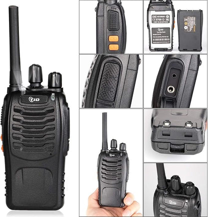 TIDRADIO TD-V2 Walkie Talkies for Adults Long Range, Rechargeable Two Way Radio Earpiece with MIC,16 Channels Handheld Walkie-Walkie(2 Pack, Black)