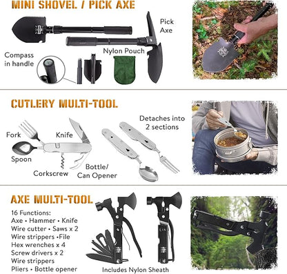 Survival Kit, 265 Pcs, First Aid Kit, Bug Out Bag, Hiking Gear Essentials, Emergency Outdoor Gear and Equipment, Molle System, EDC, Camping Accessories, Hunting, Gifts for Men.