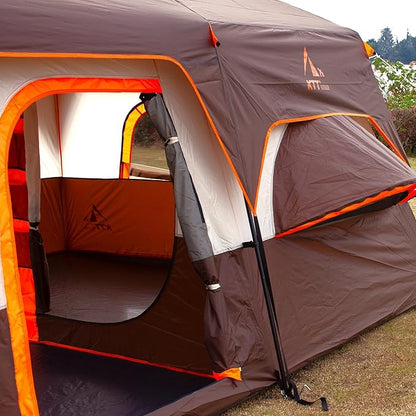 KTT Extra Large Tent 12 Person,2 Bay-Windows,Family Cabin Tents,14'Lx10'Wx6.58'H,2 Rooms and 3 Doors 3 Windows with Mesh,Waterproof,Straight Wall,Big Tent for Outdoor,Picnic,Camping,Gathering
