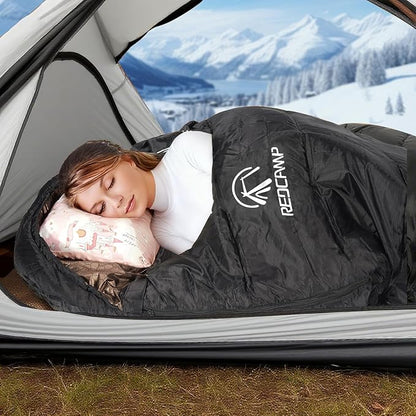 REDCAMP Flannel Sleeping Bag for Adults, Comfortable Cotton Sleeping Bags for Camping with Detachable Hood, Red/Grey/Blue