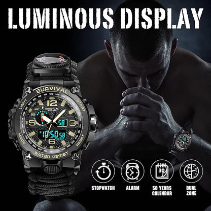 23-in-1 Military Tactical Watch for Men, Multifunctional Outdoors Waterproof Survival Watches with Compass Whistle Fire Starter and Thermometer, Paracord Watch Bracelets with Outdoor Army Gear…