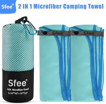 Sfee 2 Pack Microfiber Travel Towel, Quick Dry Towel Camping Towel Beach Towel Super Absorbent Compact Lightweight Sports Towel Gym Towel Set for Beach, Gym, Hiking, Pool, Backpacking, Bath, Yoga