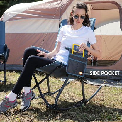 PORTAL Oversized Folding Rocking Camping Chair Portable Outdoor Rocker with High Back Hard Armrests Carry Bag, Supports 400 lbs