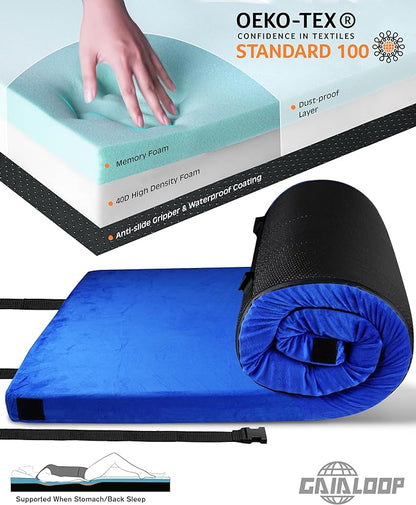 3 Inch GAIALOOP Thick Memory Foam Camping Mattress Sleeping Pad [Car/Tent/Cot] Glamping Portable Floor Mat Roll Up Futon Mattress for Guests Sleepover