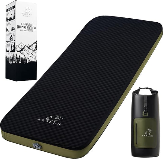 Self-Inflating Sleeping Pad – 4” Thick Memory Foam Camping Mattress with Waterproof Backpack – Portable Sleeping Mat for Backpacking, Tents, SUVs & Trucks