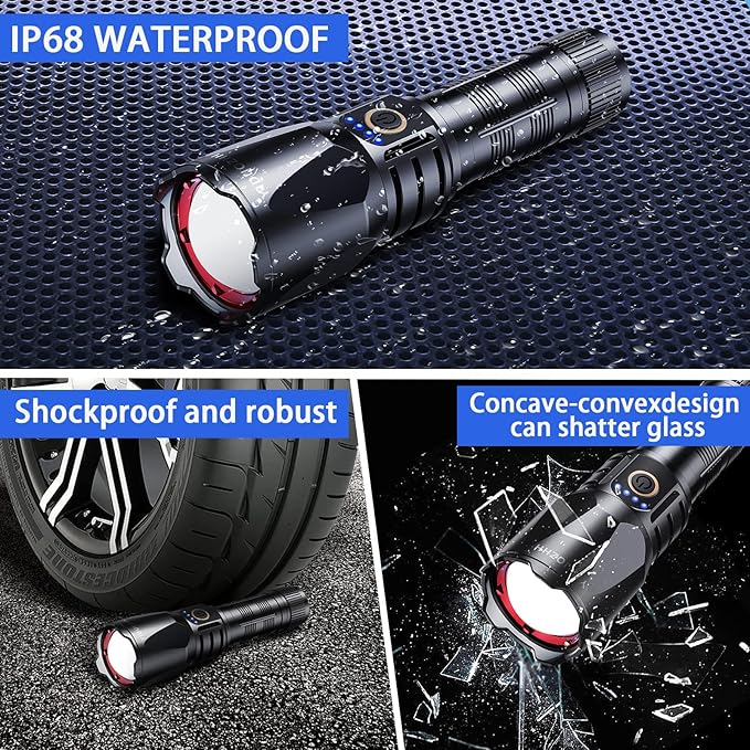 Rechargeable Flashlights High Lumens,90000 Lumen Brightest Powerful Led Flashlight, Super Bright Flash Lights Battery Powered Handheld Tactical Flashlights for Emergencies Camping