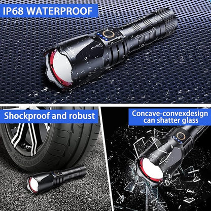 Rechargeable Flashlights High Lumens,90000 Lumen Brightest Powerful Led Flashlight, Super Bright Flash Lights Battery Powered Handheld Tactical Flashlights for Emergencies Camping