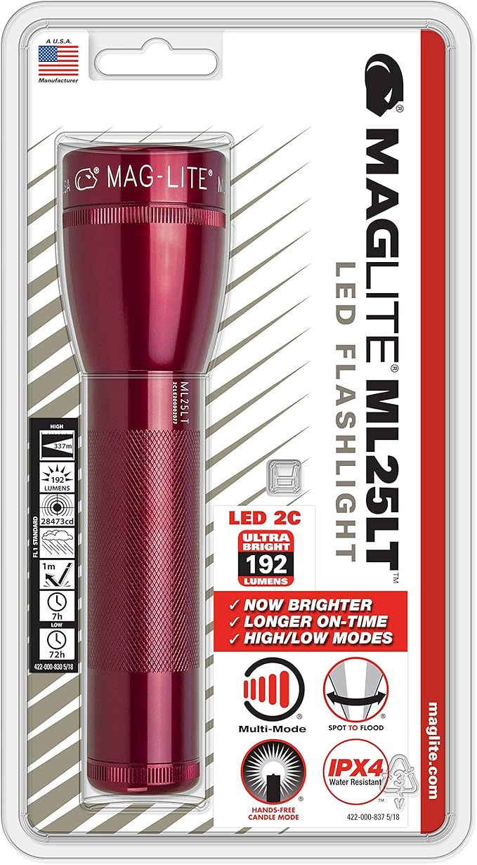 Maglite ML25LT LED 2-Cell C Flashlight, Red - ML25LT-S2036