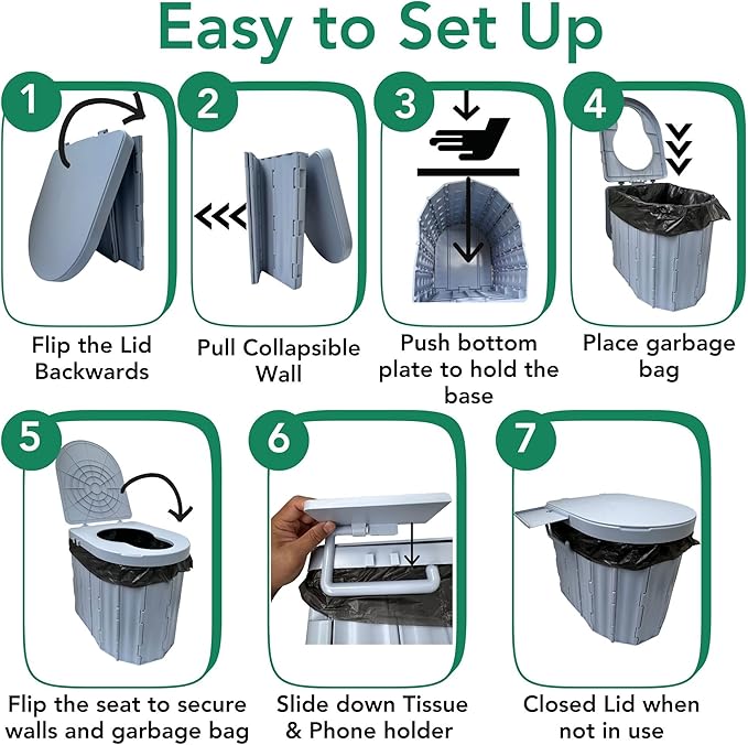 Portable Toilet for Camping- Large Size For Adults, Emergency Toilet for Car, Foldable Portable Potty with Lid, Camping Toilets, Porta Potty for Adults