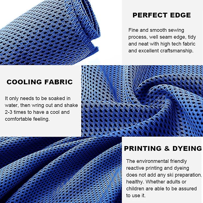 10 Pack Cooling Towels Bulk Microfiber Ice Towel Quick Dry Breathable Chilly Sweat Towel Stay Cool Towel for Neck Face Yoga Gym Workout Running Beach with Carabin Bag, 40x12'', Dark Blue