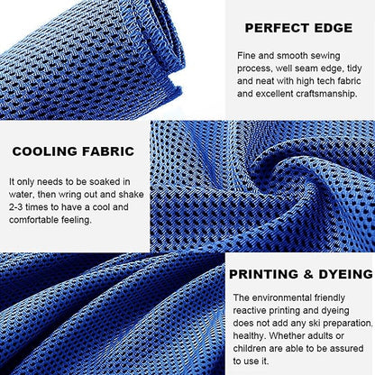 10 Pack Cooling Towels Bulk Microfiber Ice Towel Quick Dry Breathable Chilly Sweat Towel Stay Cool Towel for Neck Face Yoga Gym Workout Running Beach with Carabin Bag, 40x12'', Dark Blue