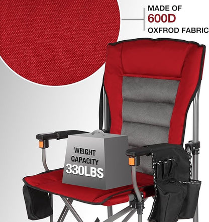 Extra Tall Folding Chairs for Adults 330lbs, Portable Bar Height Foldable Director Chairs for Camping Outside, Comfortable with Makeup Pocket, High Back and Footrest,Red