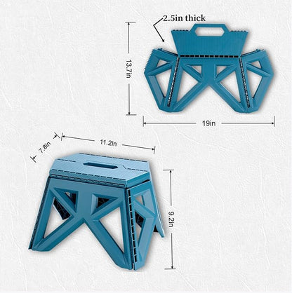 9.2" Blue Collapsible Step Stool - Non-Slip, Hold Up to 300 lbs, Portable Plastic Footstool with Handle | Easy Fold/Open Design for Kitchen, Bathroom, Camping & Home Use, 1 Piece
