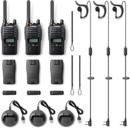 Baofeng BF-88ST Pro Walkie Talkies - 3 Pack, Long Range Radios Walkie Talkies for Kids and Adults, Upgraded from BF-88ST NOAA VOX Dual Watch, with Desktop Charger and Earpieces (Black)