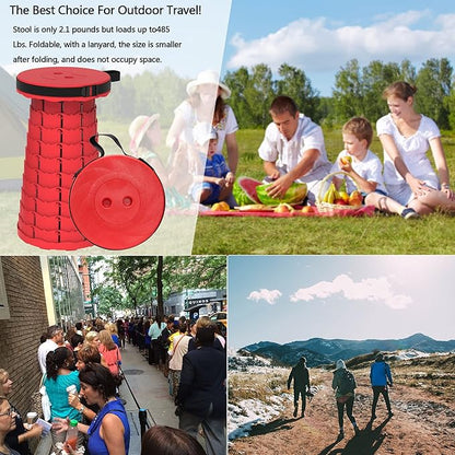 ALEVMOOM Upgraded Retractable Folding Stool Camping Stool, Collapsible Telescoping Stool for Adults, Lightweight Yet More Sturdy, Folding Seats for Camping Fishing Hiking Outdoor (red)