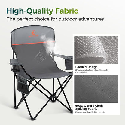ALPHA CAMP Folding Camping Chairs for Adults Lawn Chairs Outdoor Chairs Support 250 LBS Portable Camp Chairs with Cup Holders Cooler Pouch for Outdoor, 2 Pack (Gray)