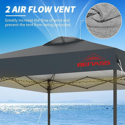 10x10 Pop Up Canopy with Sidewalls, Easy Up Canopy Tent, Heavy Duty Tents for Parties, One Person Set Up Event Tent, Grey