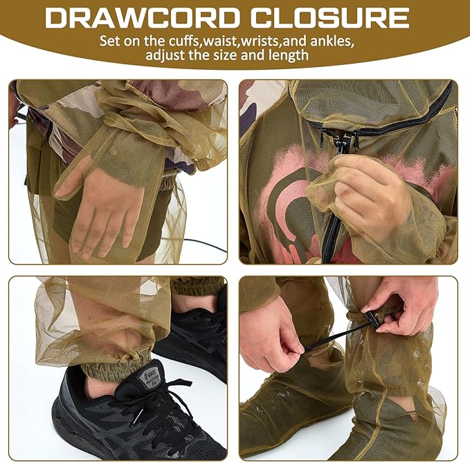 2 Sets Mosquito Net Suit Tick Net Pants Jacket Mittens and Socks Insect Proof Body Clothing Outdoor Hunting Camping Climbing